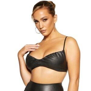 Naked Wardrobe Black Faux Leather Bralette Top Size Small